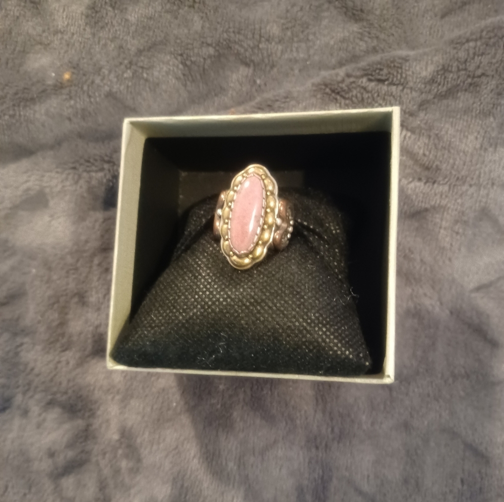 Rhodonite,sterling silver, brass and copper ring. Size 6.